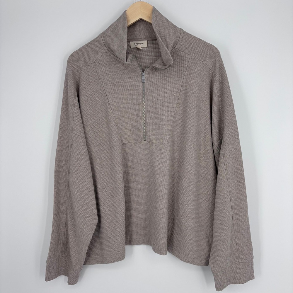Haven Well Within Waffle Knit 1/2 Zip Pullover Womens XXL Taupe Sweatshirt *FLAW